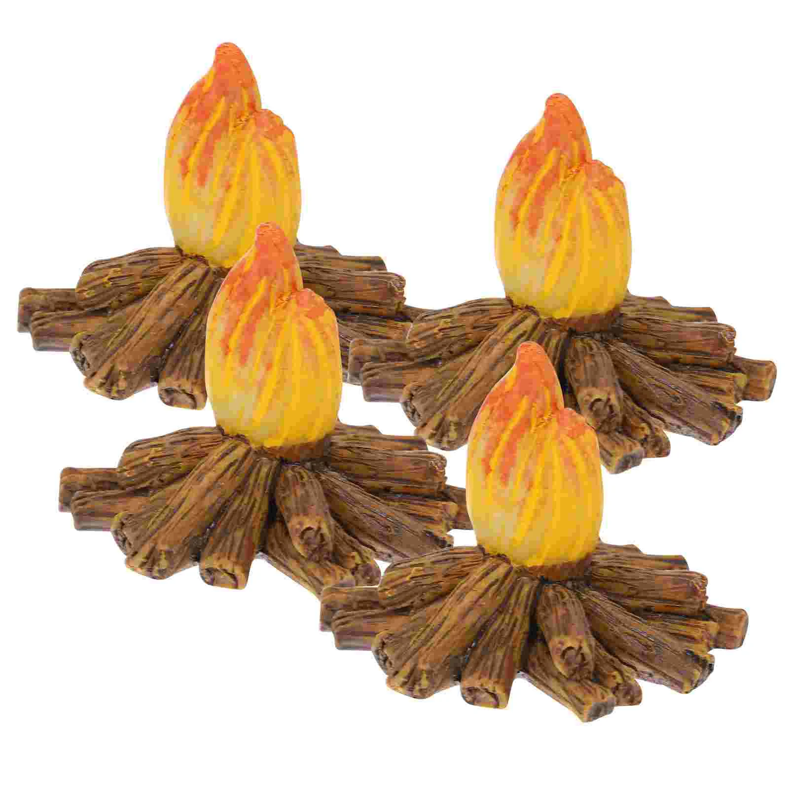 

4 Pcs Resin Fire Ornament Toy Campfire Halloween LED Fake Flame Fireplace Flames Forest Party Decorations