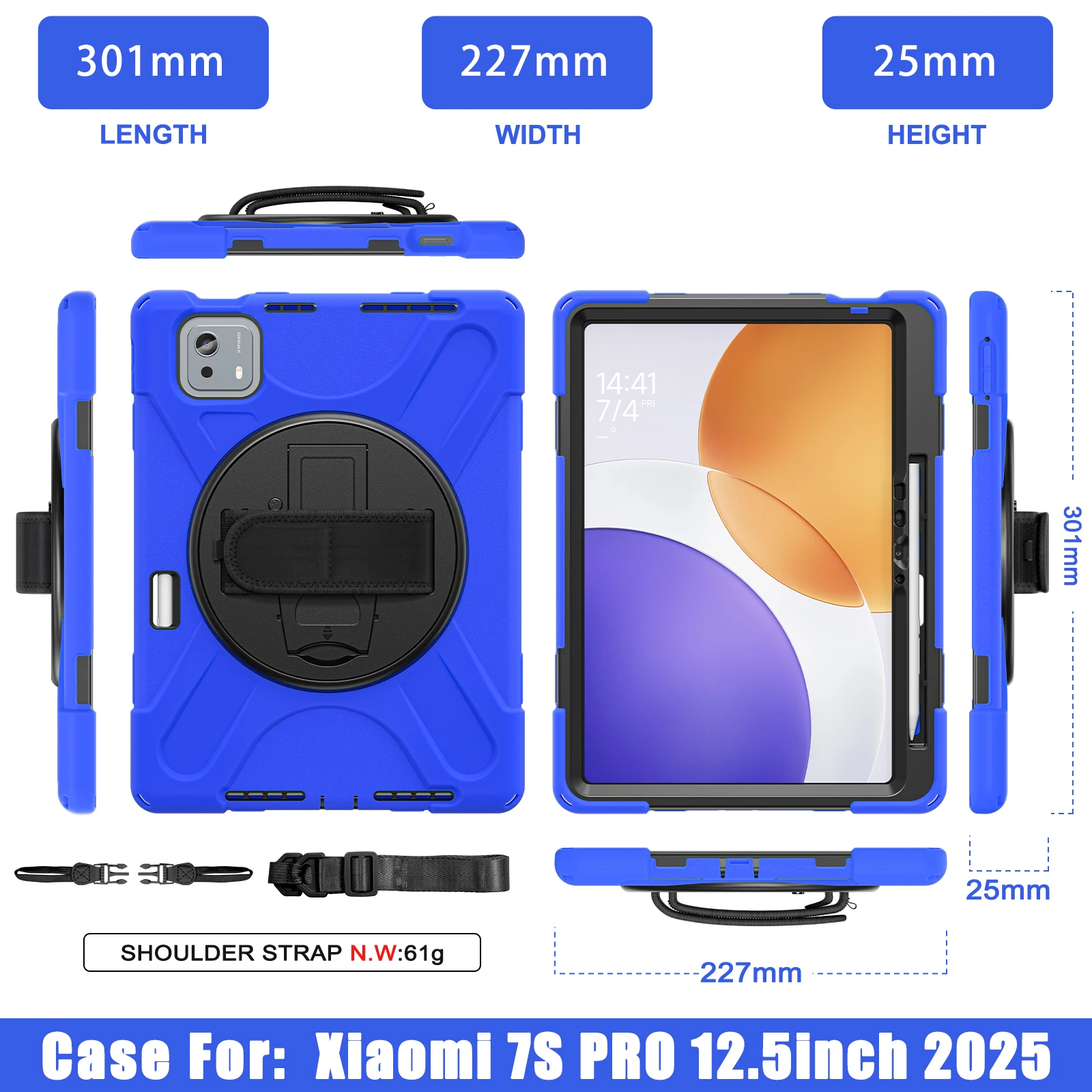 Heavy Duty Protective Tablet Case with Shoulder Strap - Durable PC + Silicone Cover