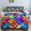 Abstract Geometric Duvet Cover Microfiber Queen Bedding Set For Boys Girls Room Rainbow Plaid Print Quilt Cover With Pillowcase 5
