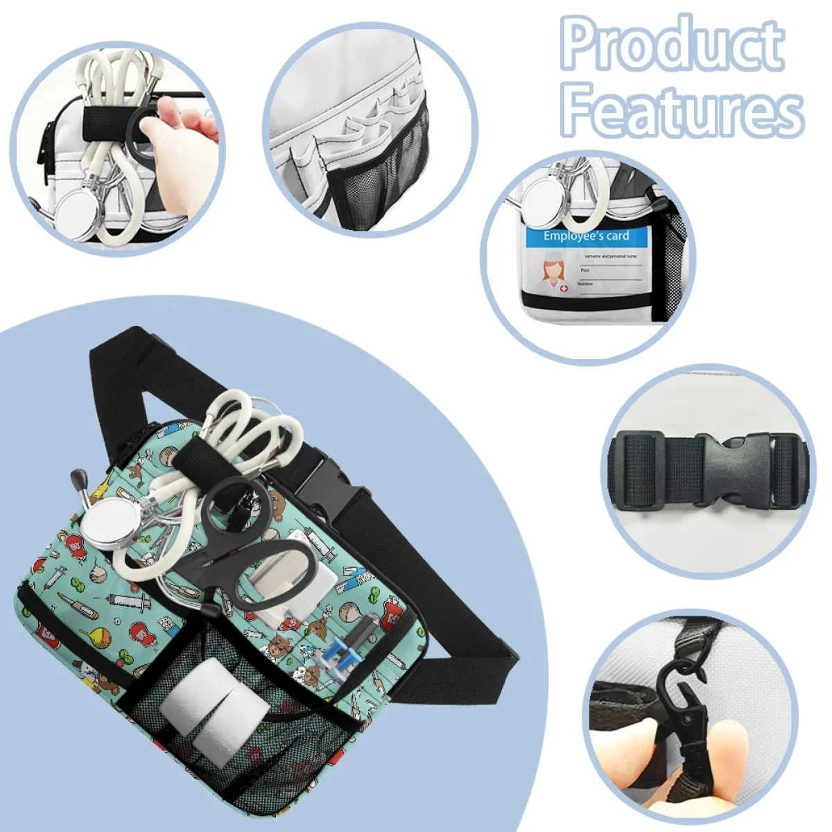 Cute Bear Doctor Designer Luxury Ladies Waist Bag Medical Nursing Multi-Pockets Adjustable Strap Belt Bag Pouch Nurse Gift 2023