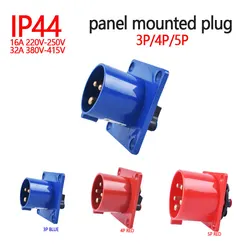 Waterproof Dustproof Industrial Electrical Plug and Socket - IP44 Rated, Male & Female, Wall or Panel Mounted, 16/32A, 220/380V - Panel Mounted Plug