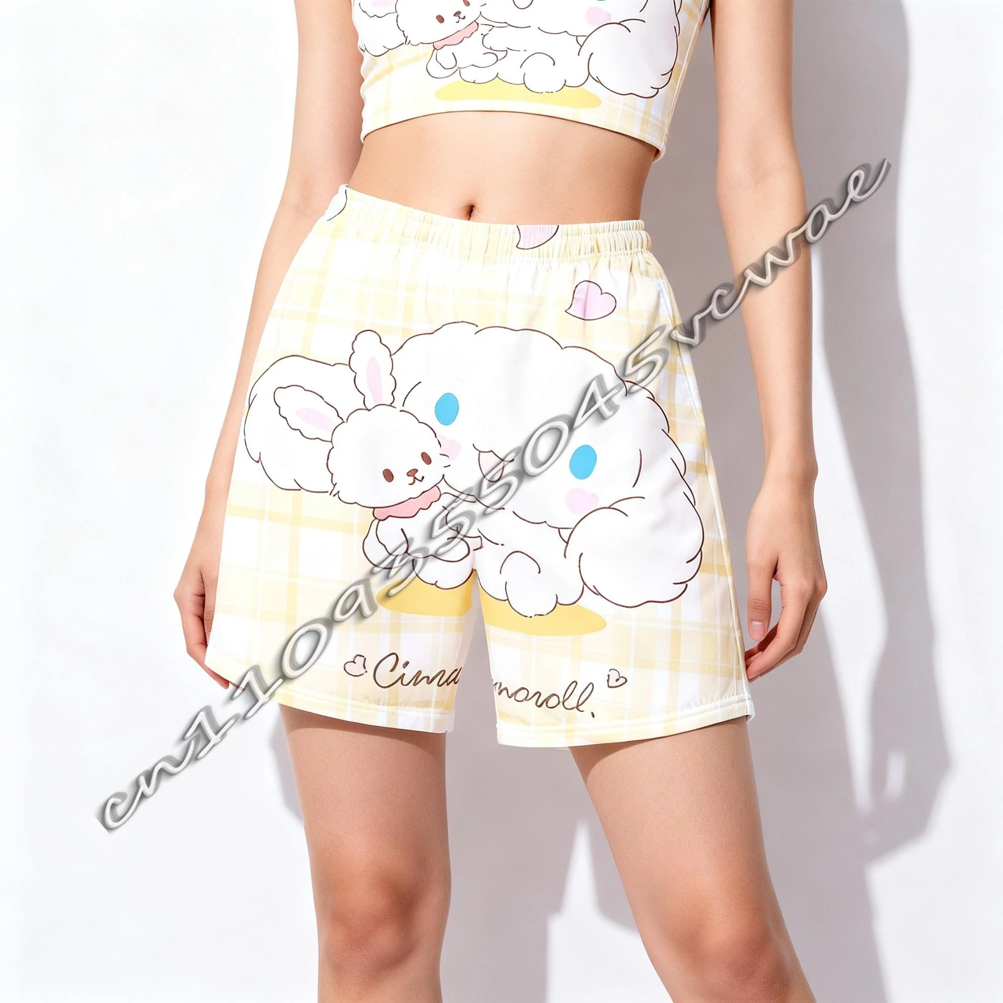 임산부 여름 산리오 큰 귀를 가진 강아지 테마 성인 및 어린이용 달콤하고 귀여운 캐주얼 스포츠 반바지 2026 신상품
