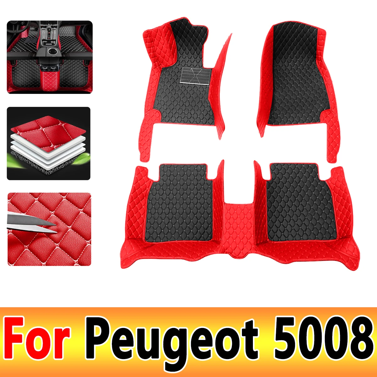 Car Floor Mats For Peugeot 5008 Seven Seats 2017 2018 2019 2020 2021 Custom Auto Foot Pads Carpet Cover Interior Accessories