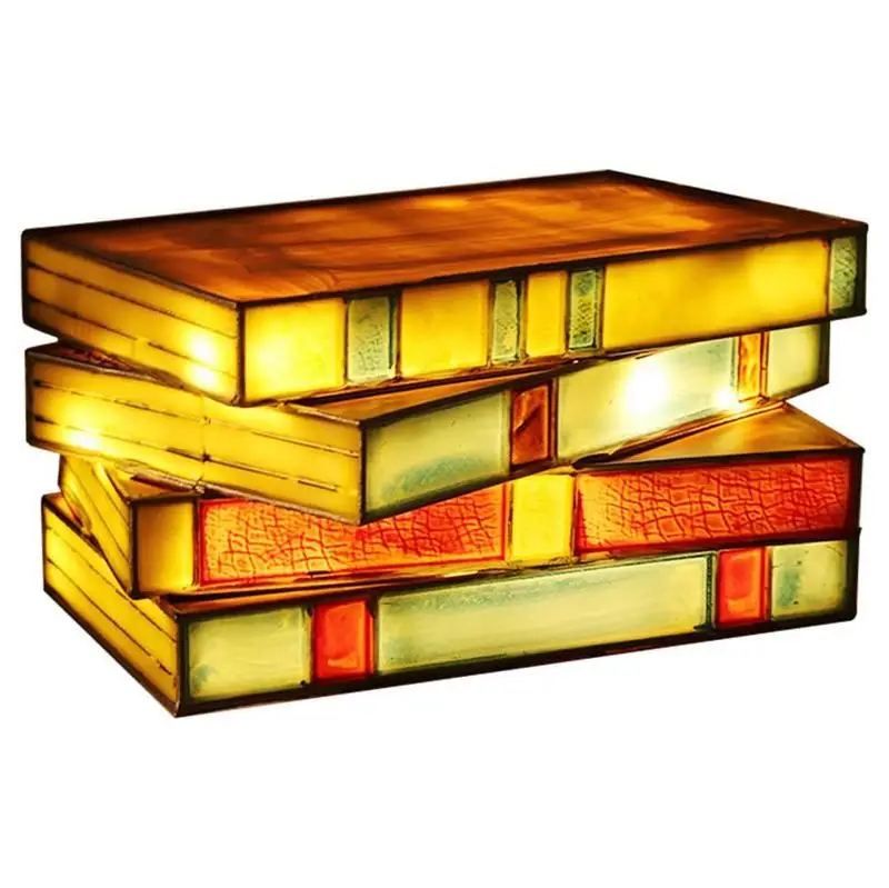 

Stained Glass Stacked Books Lamp Resin Table Lamp LED Handcrafted Glass Night Light Vintage Nightstand Reading Lights home Decor