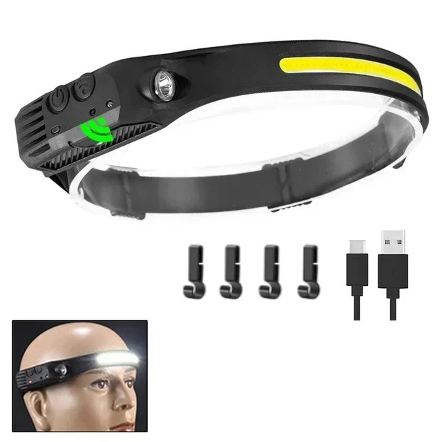 COB LED Scheinwerfer Induktion Kopf Lampe Eingebaute Batterie USB Aufladbare Kopf Taschenlampe Outdoor Camping Angeln Sensor Scheinwerfer