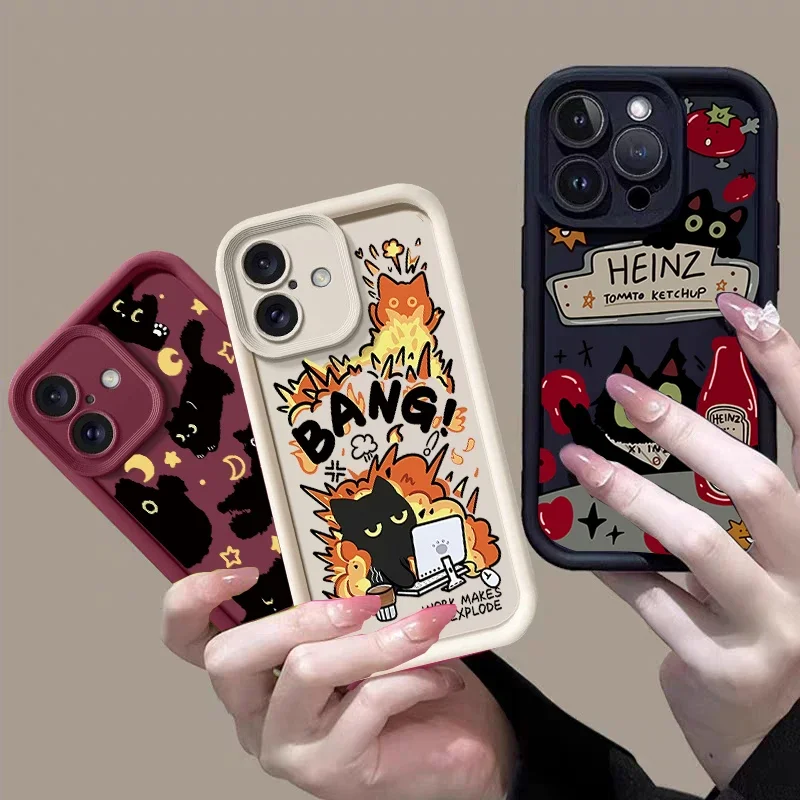 Luxury Black Cat Matte TPU Cool Cover - Cartoon Design Case
