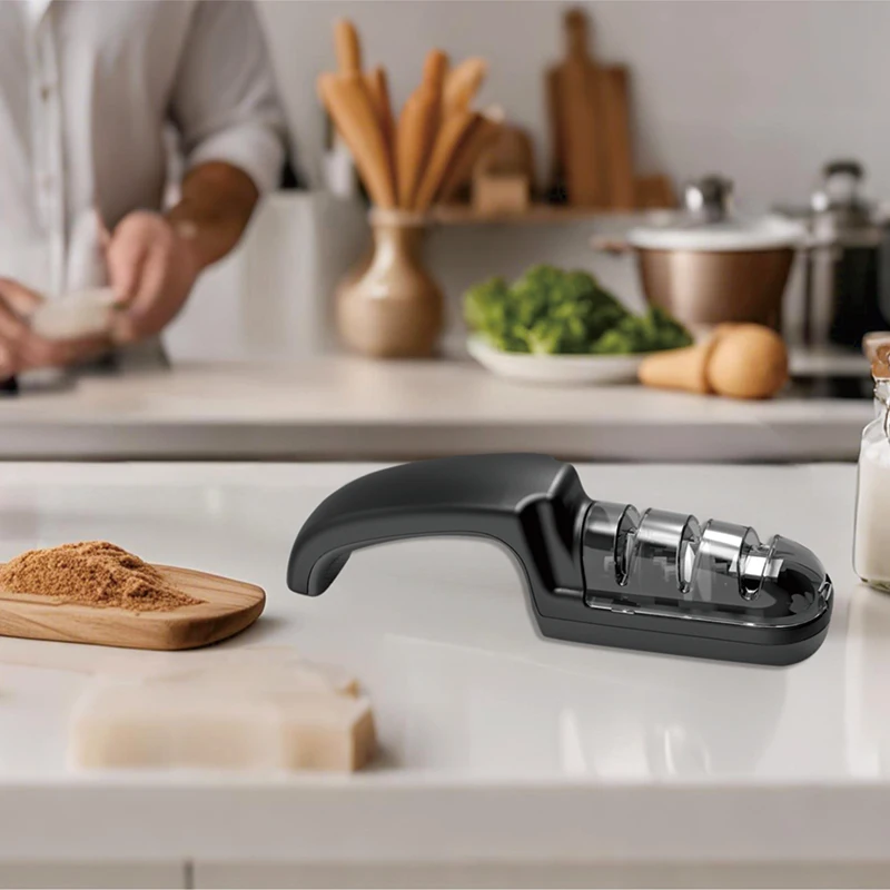 Professional Manual Knife Sharpener Portable Multi-Purpose Kitchen Tool with Diamond & Ceramic Wheels for Chef/Home/Outdoor Use