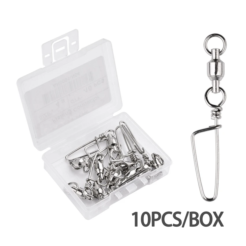 10pcs Stainless Steel Ball Bearing Fishing Swivels Snap 0-6# Rolling Sea  Fishing Swivels Snaps Connector Fishing Accessories Box