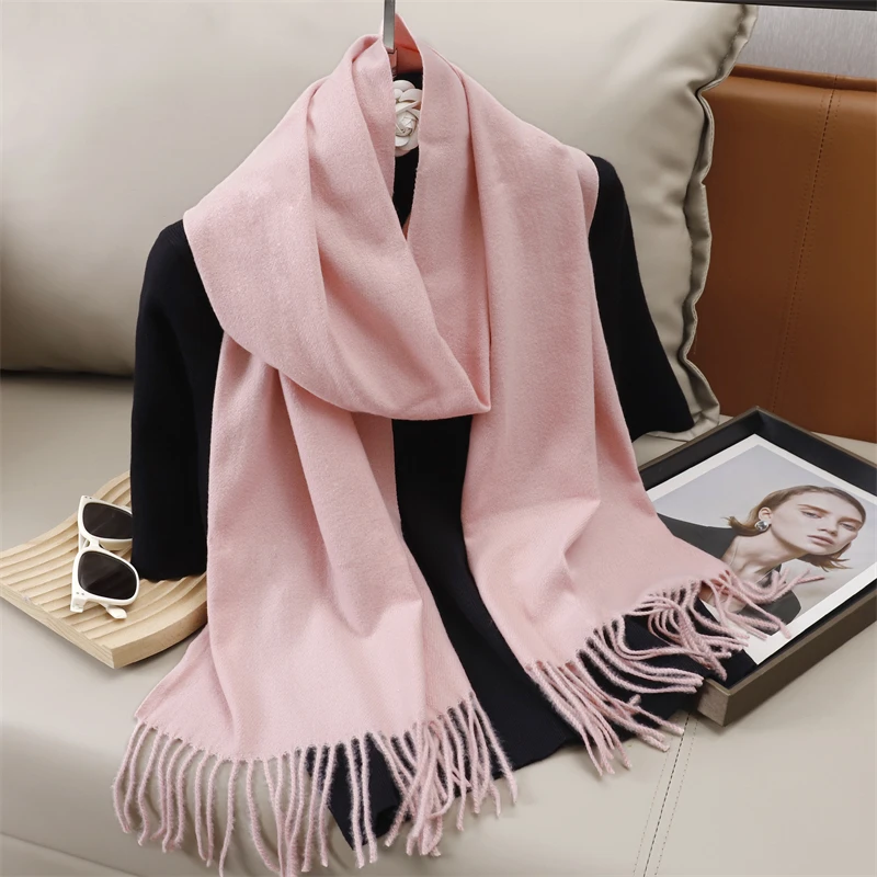 2023 Winter Frauen Schals Lange Warme Gradienten Imitation Kaschmir Hijab Solide Dame Schal Wrap Weibliche Pashmina Bandana Kopf Schal – Detail 22