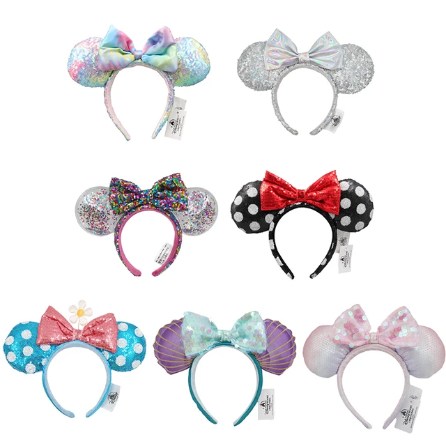 Disney Mickey Minnie Ear Headband Space Mountain Headband Big Sequin Bow Cosplay Plush Gift Plush Mouse Girls Party Hair Band 1