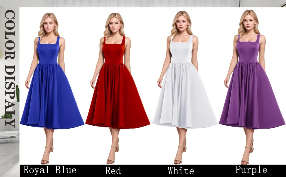 Tea-Length Satin Prom Dress for Women 