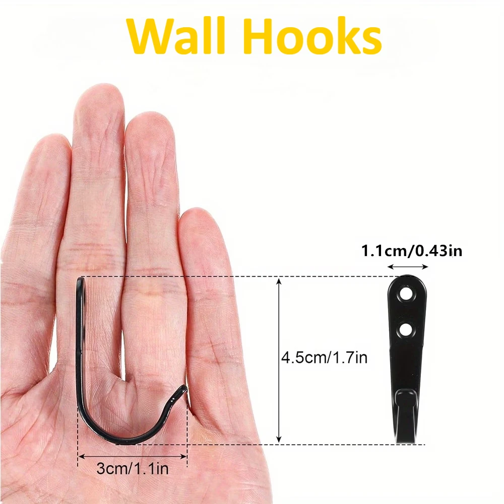 Heavy-Duty Iron Wall-Mounted Coat Hooks - Set of 24, Anti-Rust Finish