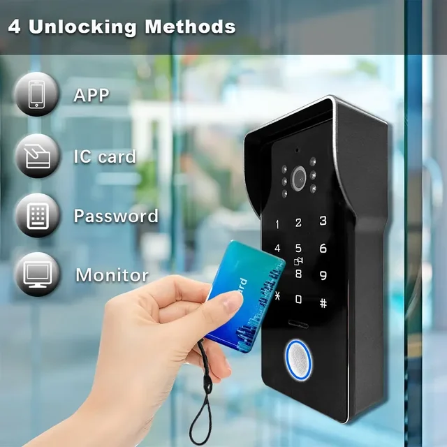 Tuya Smart IP 2-wired Doorbell Video Intercom System with Password IC Card Unlock 1080P 7inch Touch Screen 3