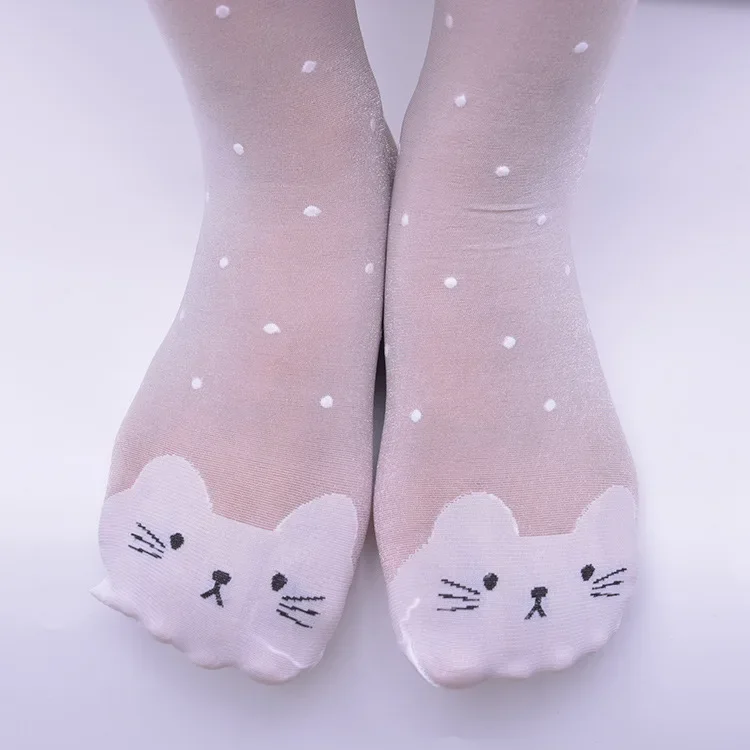 Spring Summer Tights For Girls Cartoon Thin Silk Pantyhose Kids Candy Color Dot Dance Stocking Child Girls Tights With Cats