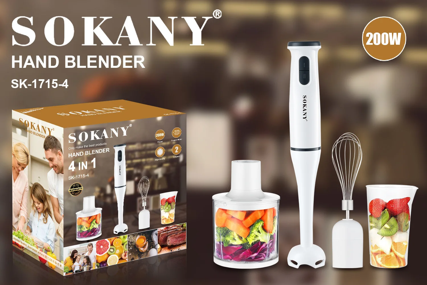 Mixeur Plongeant BEHOME 250W - 2 Vitesses - Lame Inox Anti-éclaboussures - Blanc - Idéal Soupes, Smoothies, Mayonnaise