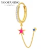 YUXINTOME 1 PC 925 en argent Sterling aiguille d'oreille coloré Zircon chaîne gland boucles d'oreilles pour les femmes deux trous boucle d'oreille bijoux A45