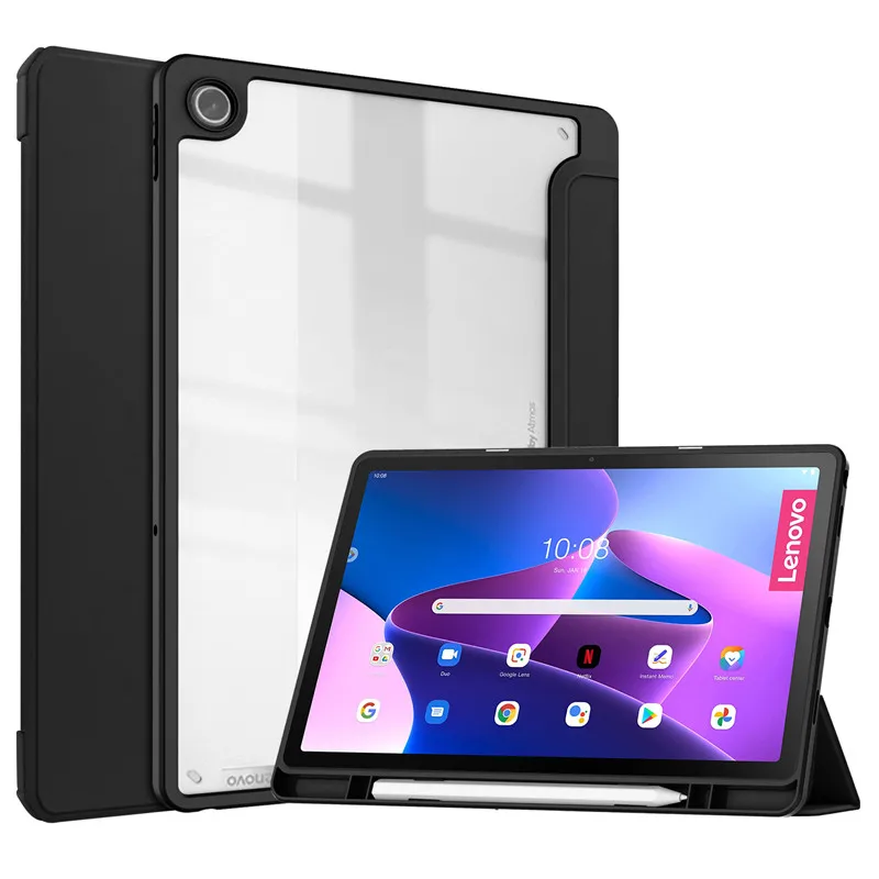 

Case For Lenovo Tab M10 Plus 3rd Gen with pencil holder Smart acrylic clear back Tablet Cover Xiaoxin 2022 10.6 TB-125F TB-128F