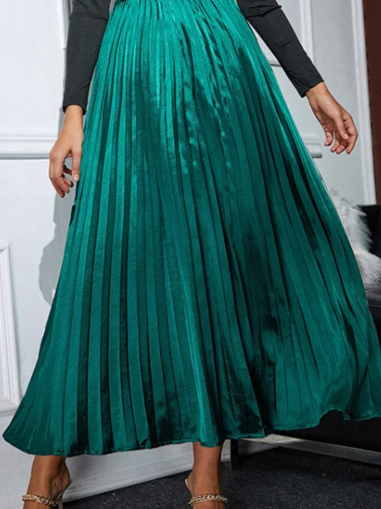 

Женская длинная юбка в пол, повседневная однотонная плиссированная юбка макси в мусульманском стиле с высокой талией, лето 2024