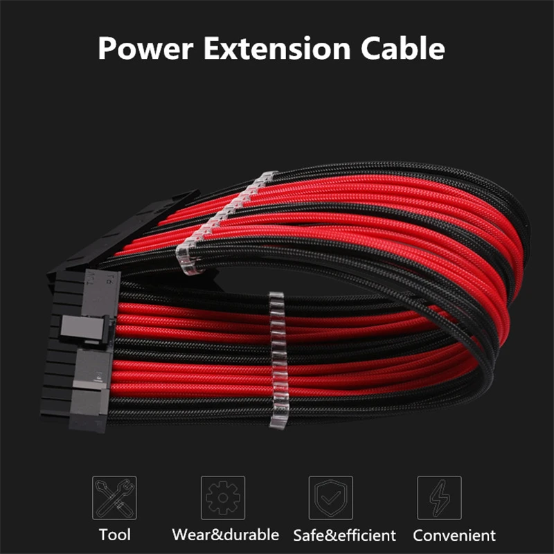 Barrow pc Psu Module Cabo de Extensão 24pin Atx Gpu Mais 2pin Cpu Mais 4pin 18awg Preto-branco Preto-vermelho