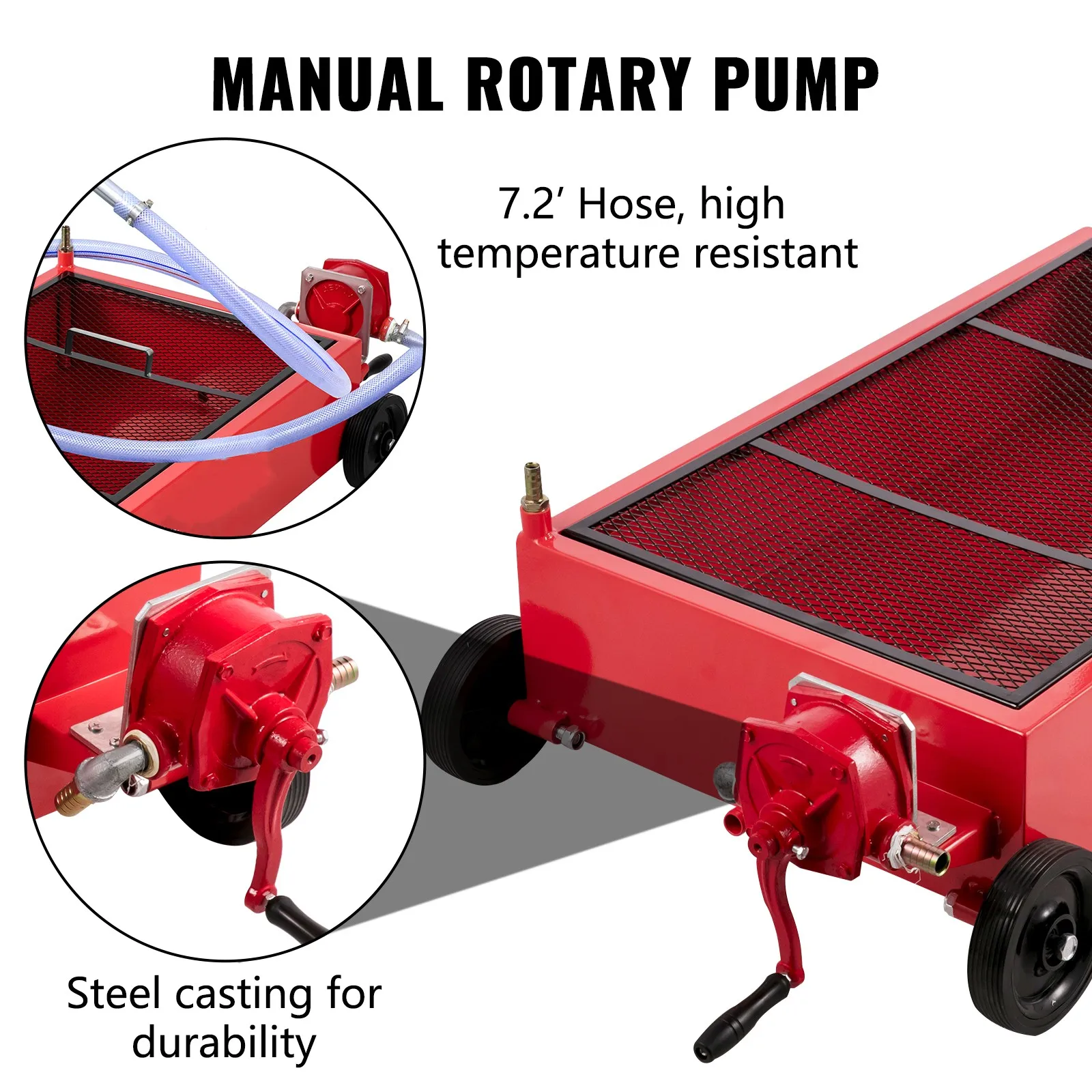 SucceBuy Oil Drain Pan 20 Gal Tank Low Profile Large Capacity Oil Change Pan Foldable Hand with Pump Hose Swivel Casters Wheels