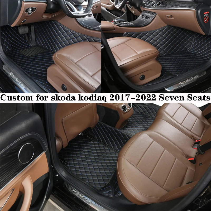 

Car Floor Mat For Skoda Kodiaq 2017 2022 Seven Seats Rugs Panel Protective Pad Premium Custom Leather Foot Carpet Accessories