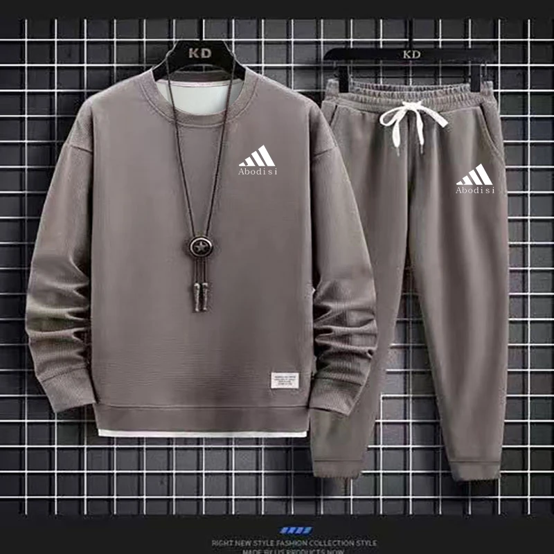 

Close fitting warm hoodie two-piece set with plush and thickened men's casual sports set, fashionable and trendy brand
