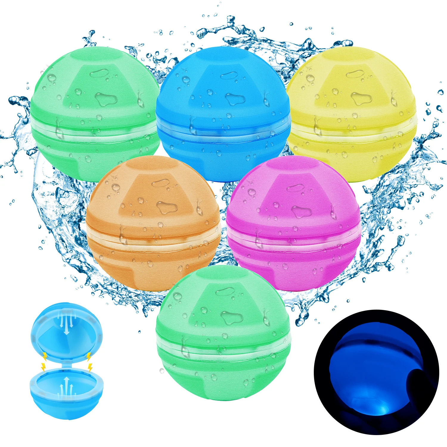 

Reusable luminescent silicone magnetic water ball, summer swimming pool toy for water fights, with random colors