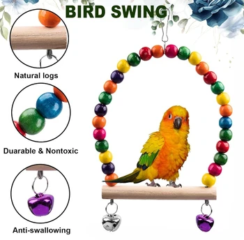 7Pcs Wood Bird Toys for Parakeets: Perch, Swing, Ladder, Climbing Set for Budgies, Cockatiels, Conures 2