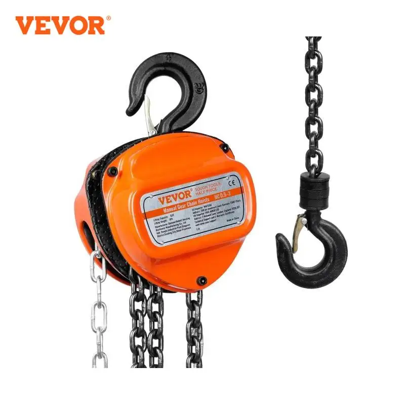 Manual Hand Chain Hoist VEVOR 1/2/3T Manual Hand Chain Hoist G80 Galvanized Carbon Steel with Double-Pawl Brake Auto Chain Leading 360&deg; Rotation Hook