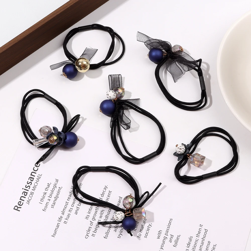Sea Blue Tie Hair Rubber Band Six-Piece Pullover Rope Women's High Stretch Scrunch Hair Ornament Hair Rope