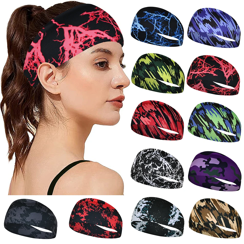 Men Women Camouflage Lightning Headband Elastic Yoga Hair Band For Cycling Fitness Tennis Independence Day Hairband Sweatband kyncilor aa0041 cycling gloves full finger bike gloves thickened sbr padded shock absorbing touch screen gloves bicycle fitness gloves for men and women blue xl