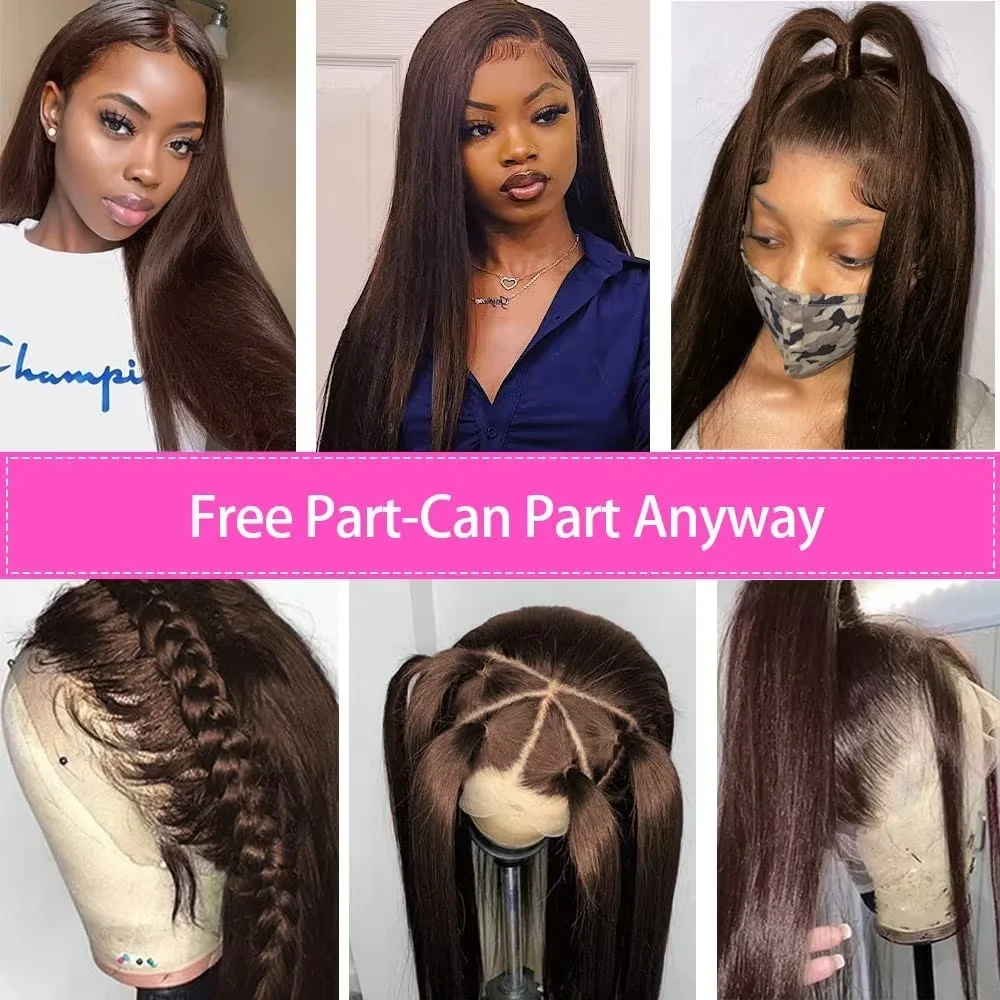36 inch Chocolate Brown Straight Layered Cut Wig 13x4 13x6 HD Human Hair Lace Frontal Wigs 220% Density Brazilian 4# Brown Wigs