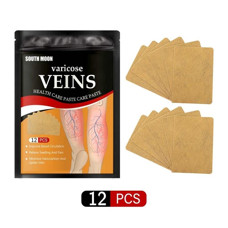 12pcs set varicose veins relief patch thigh leg pain spider removal phlebitis plaster feet anti swelling for foot health care 12pcs/set Varicose Veins Relief Patch Thigh Leg Pain Spider Removal Phlebitis Plaster Feet Anti Swelling for Foot Health Care