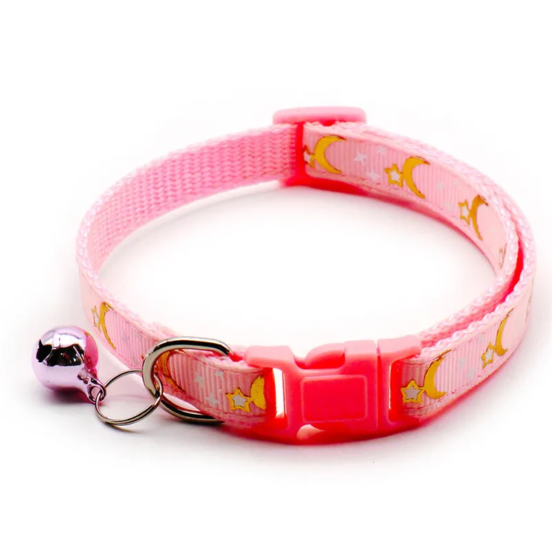 Cute Moon Star Print Cat Collar with Bells Breakaway Pet Cat Necklace Collars for Cats Adjustable Safety Kitten Collar 