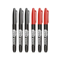 Set of 6 Waterproof Fine Point Permanent Marker Pens - Variety of Nib Sizes and Ink Colors (3 Black 3 Red)