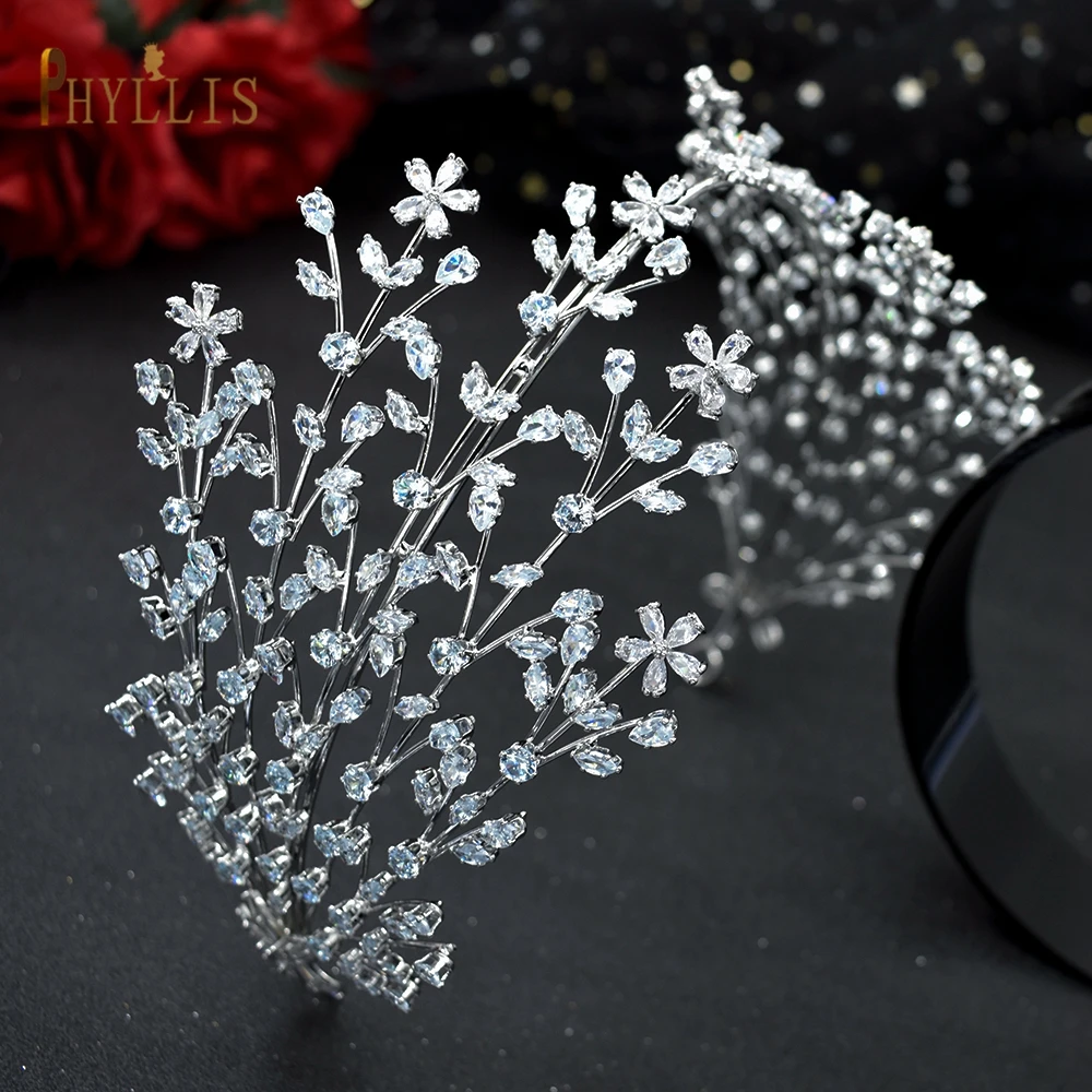 A253 Zircon Leaf Wedding Headband Luxury Bridesmaid Tiara Hair Jewelry Women Hair Ornaments Headpieces for Bride Queen Crown 