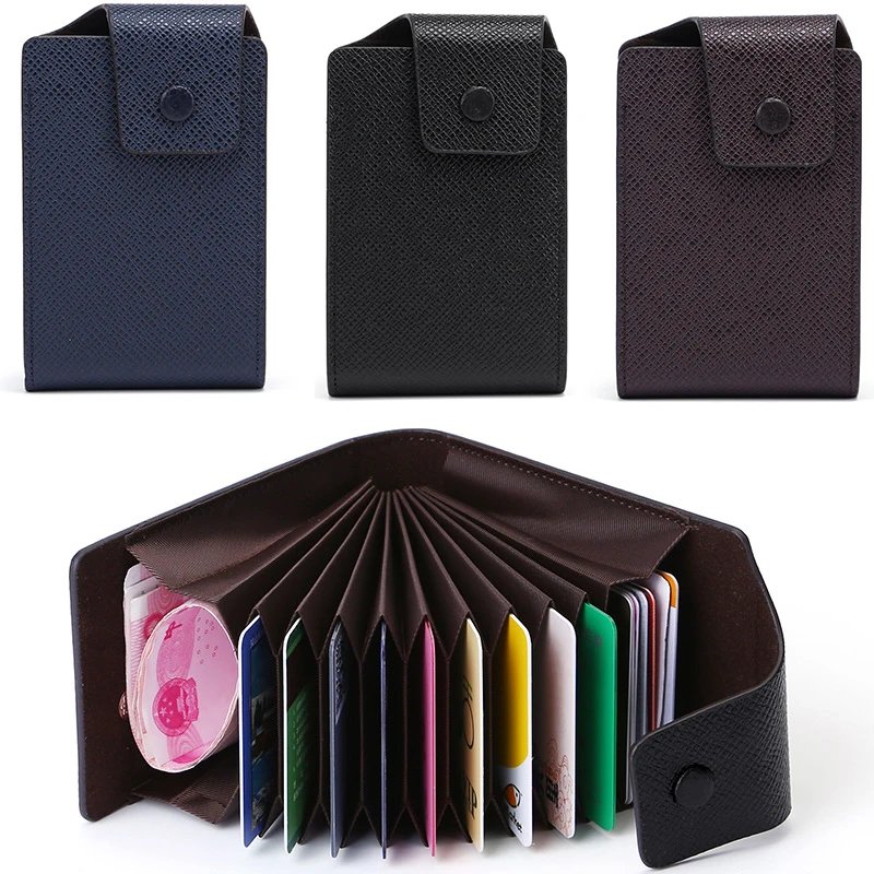 

Card Bag Men's Pure Color PU Leather Simple Cross-grain Sleeve Multi-functional Buckle Change Certificate Card Holder Wholesale