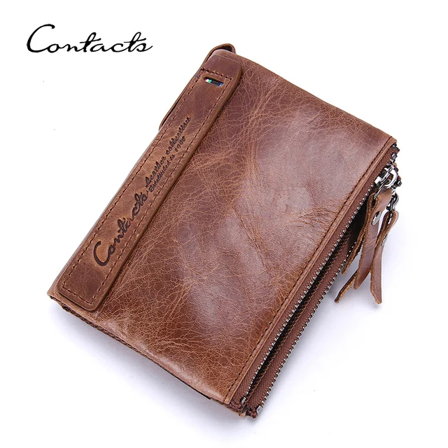 CONTACT’S 남성용 진짜 가죽 지갑, 카드 홀더, 지퍼 동전 지갑, 럭셔리 디자이너, 캐주얼 남성 지갑, 머니 클립