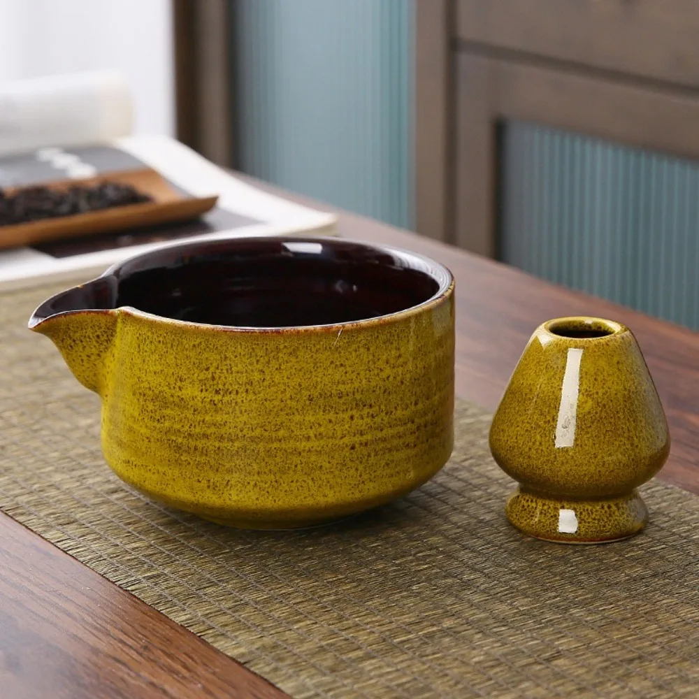 2PCS Ceramic Matcha Bowl Set With Pouring Spout Reusable Tea Whisk Holder Food Grade Handmade Japanese Green Tea Bowl matcha tea set,matcha tea tools,tea set