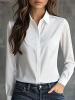 Autumn solid colour long-sleeved versatile shirt lapel satin shirt women - Image 2