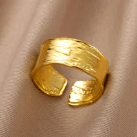 Minimalist Texture Stainless Steel Geometric Rings For Women Gold Color Opening Couple Ring Aesthetic Wedding Christmas Jewelry - Image 2