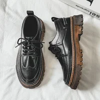 Men's Casual Leather Shoes Soft Surface Heightening Sports Business Formal Black Autumn Winter Youth Trendy PU Leather