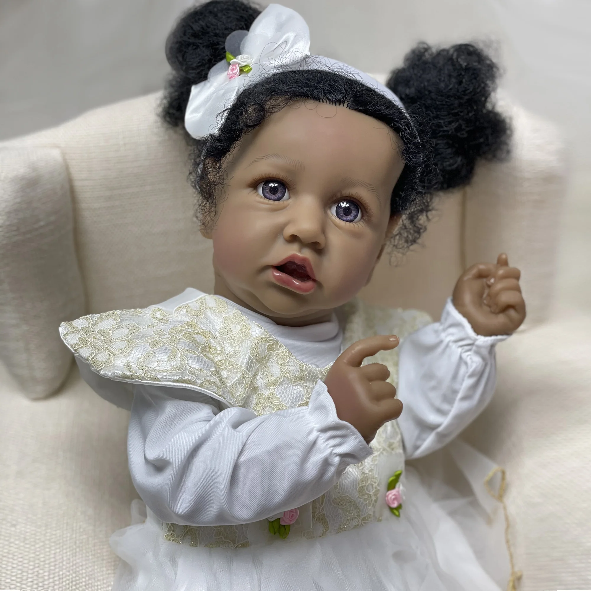 

Куклы Новорожденные 50 см, Pеборн, кукла-младенец, игрушки для девочек, кукла-младенец новорожденный, с черными волосами и белым платьем для девочек
