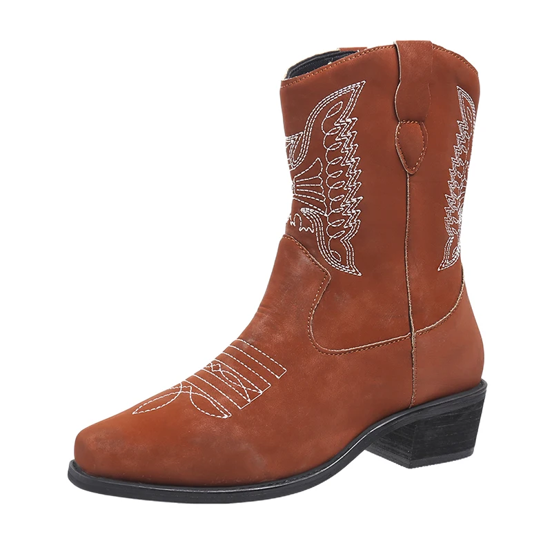 Botas de vaquero bordadas para Mujer, zapatos Retro cortos, estilo  occidental, otoño e invierno, 2022 - AliExpress