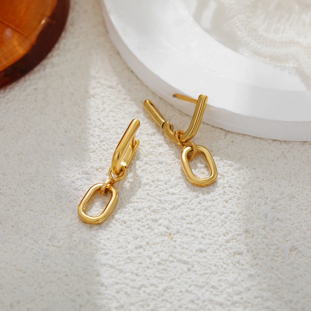 Retro Aesthetics Double Layered Chain Link Dangle Earrings Small Hoop Huggies Hypoallergenic Party Gifts Stylish Jewelry Сер