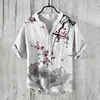 2024 Summer Man Small V-Neck Japanese Art Cat Art Print Shirt men's casual Retro shirts Stylish and comfortable top 1