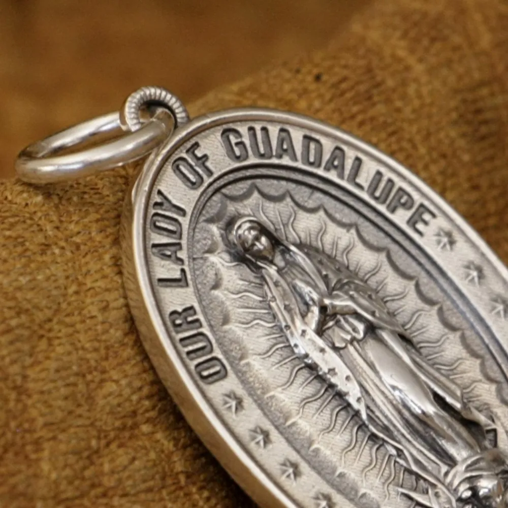 LINSION 925 Sterling Silver Our Lady of Guadalupe Pendant Virgin Mary TA340