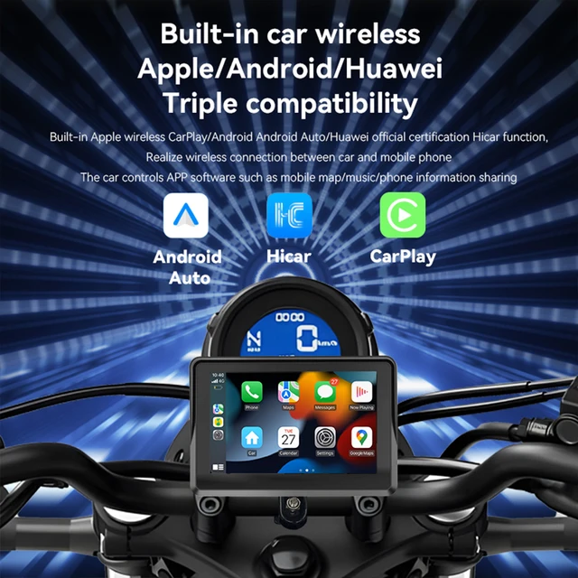 JAMCHE Navegador GPS Universal para Moto, Impermeable, De 5'', GPS para  Coche, Bluetooth Dual Pantalla Táctil HD, Compatible con Apple Wireless  CARPLAY/Android Auto 5G WiFi EQ Multilingüe : : Electrónica