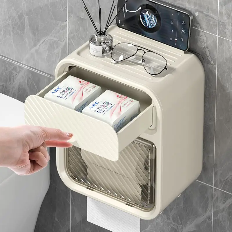 

Creative Tissue Box Wall Mounted Multi-purpose Waterproof Non-punch Toilet Paper Dispenser Box Household Roll Paper Storage Rack
