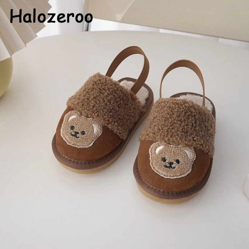 

Winter New Baby Girls Beach Sandals Children Fur Bear Slides Kids Casual Shoes Toddler Slipper Brand Sandals Boys Brown Mules